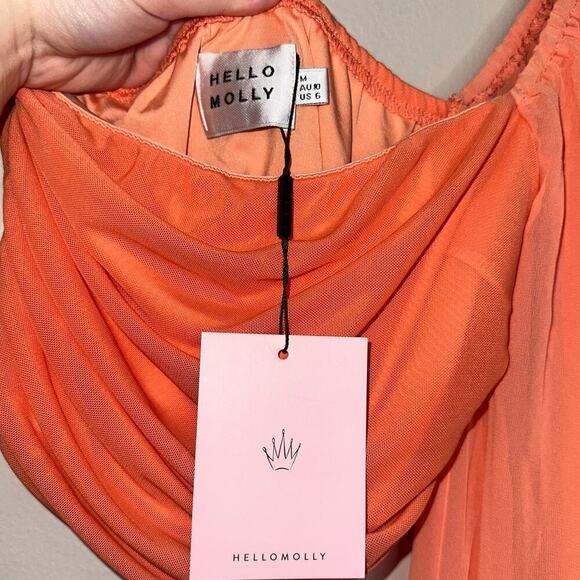 Hello Molly NWT Only Good Times One Sleeve Crop Top Coral/Orange Size Medium - Picture 4 of 5